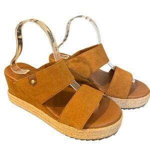 Joie genuine tan suede wedge espadrille sandals size 9.5